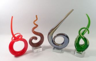 Four various vintage glass sculptures, tallest 28cm