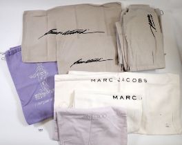 A group of branded dust bags for shoes, bags etc including Marc Jacobs, Jimmy Choo etc.