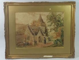 Ernest Parkman (1850-1930) - watercolour St Peters Church, Dixton, signed 24 x 32cm