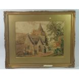 Ernest Parkman (1850-1930) - watercolour St Peters Church, Dixton, signed 24 x 32cm