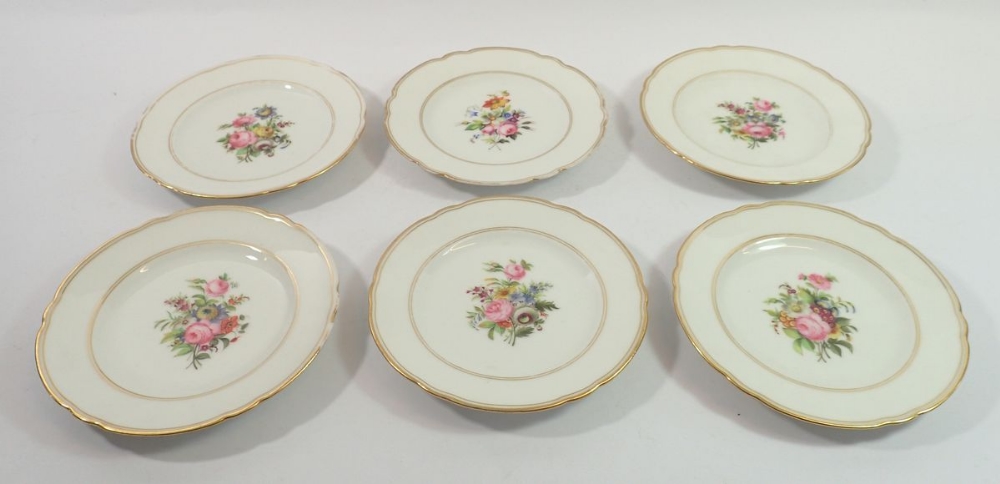 A set of six French plates painted sprays of flowers by Lerosey, Paris, 16.5cm diameter