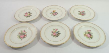 A set of six French plates painted sprays of flowers by Lerosey, Paris, 16.5cm diameter