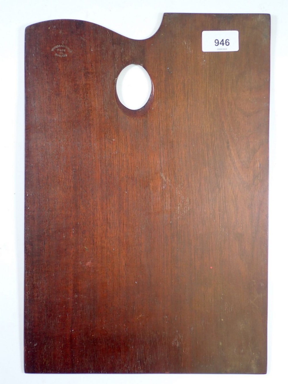 A Windsor & Newton mahogany artists palette, 25.5 x 38cm