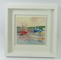 W Eaton - oil on board harbour scene,