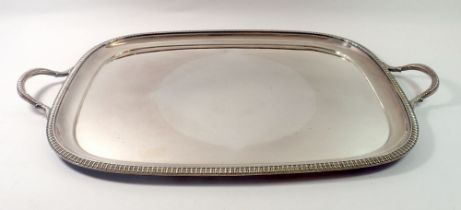 A large rectangular silver plated two handled tray, 54 x 40cm