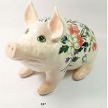 A Griselda Hill Wemyss large pig painted flowers, 38cm long