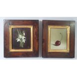 Susie Philipps - two small oil on panel still life studies of cherry & snowdrops, monogrammed SP, 10