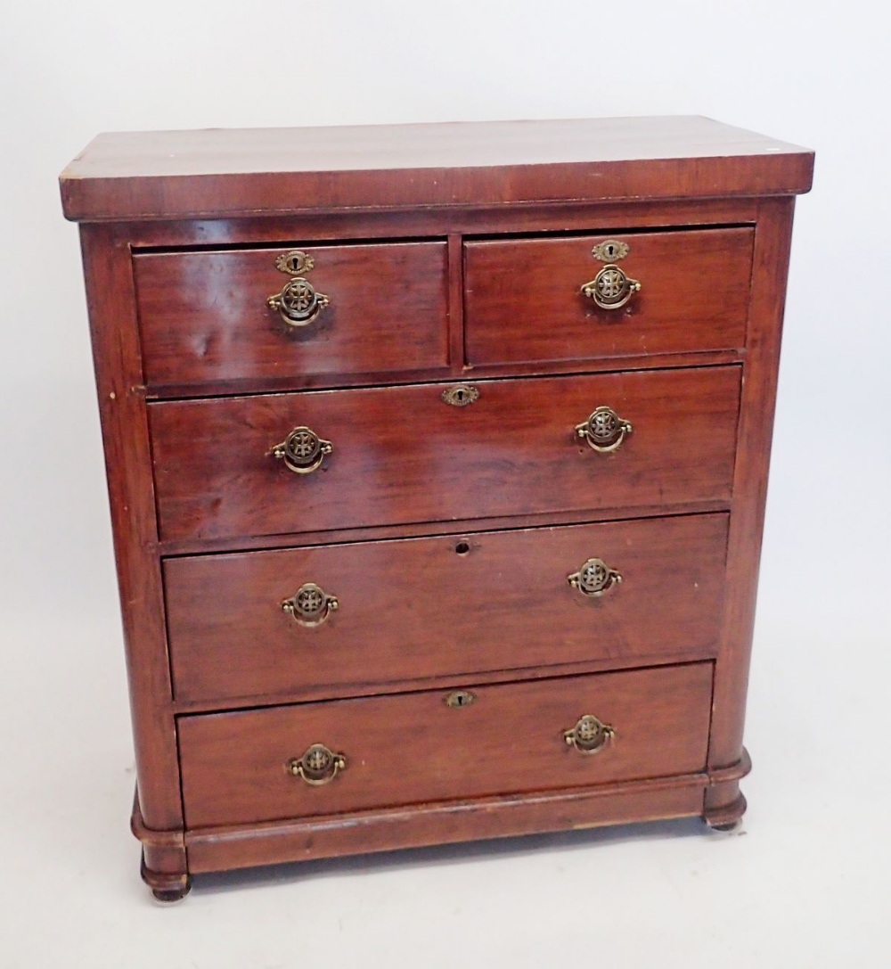 A late Victorian mahogany finish chest of two short and three long drawers, 92.5 x 43 x 105cm high