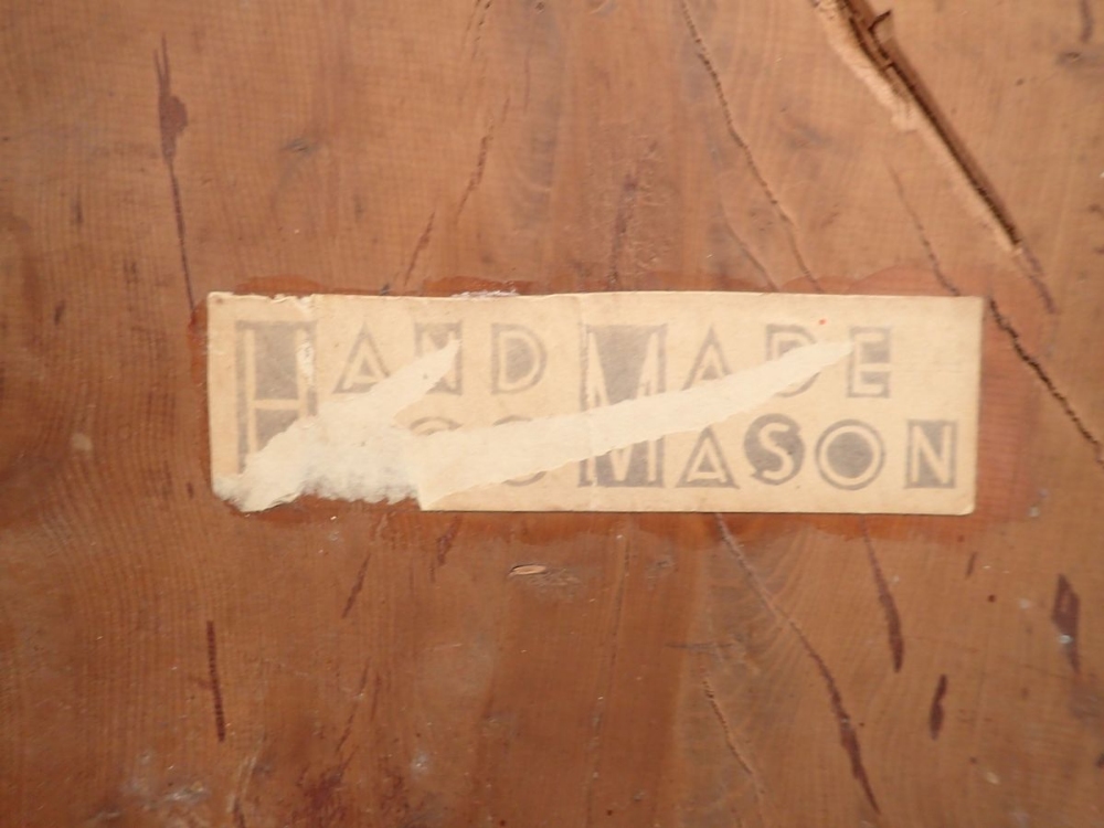 A rustic yew wood plank top live edge coffee table labelled 'Hand Made Hugo Mason", 135 x 38 x - Image 3 of 3