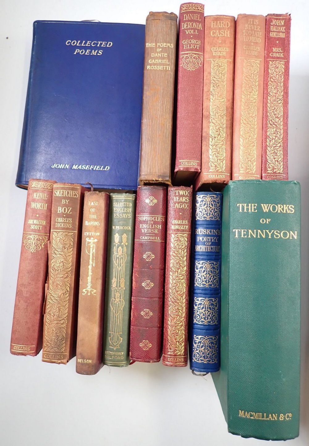 A box of literary books including some leather bindings and works by Ruskin, Thackeray etc. - Image 3 of 3