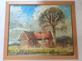 John W Lines (RBSA Born 1938) - oil on board 'Happy Welford Evening' cottage landscape, 60 x 75cm