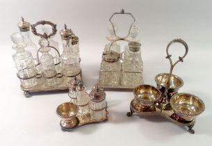 Four various silver plate and cut glass cruet stands