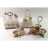 Four various silver plate and cut glass cruet stands