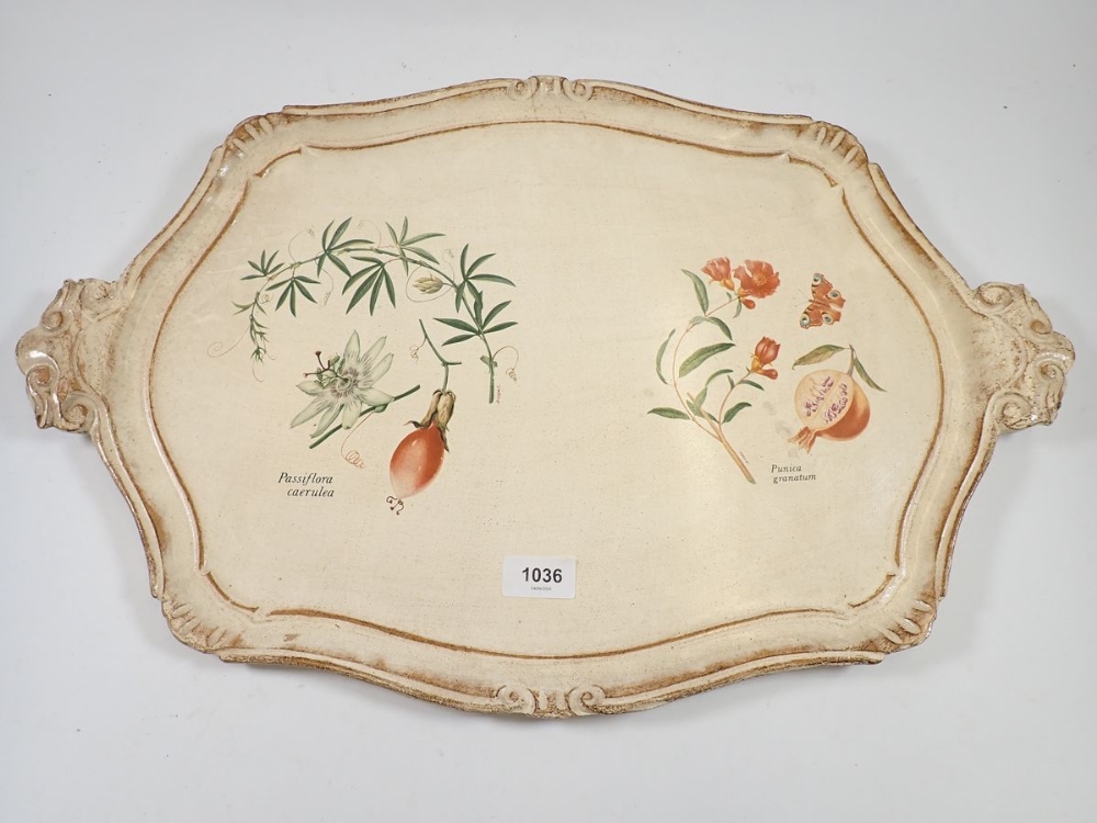 A vintage cream tray printed rosehips, 59cm wide