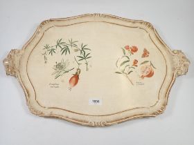 A vintage cream tray printed rosehips, 59cm wide