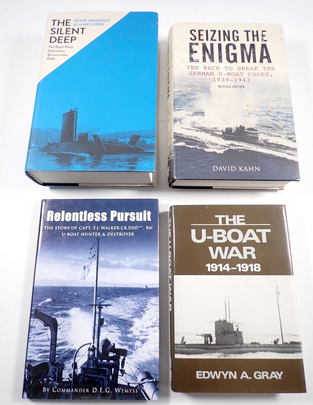 Four books on U-Boats, The U Boat war, Relentless Pursuit, The Dolent Deep and Seizing the Enigma