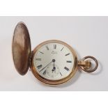 A gold plated pocket watch by Prescott with enamel dial and seconds dial