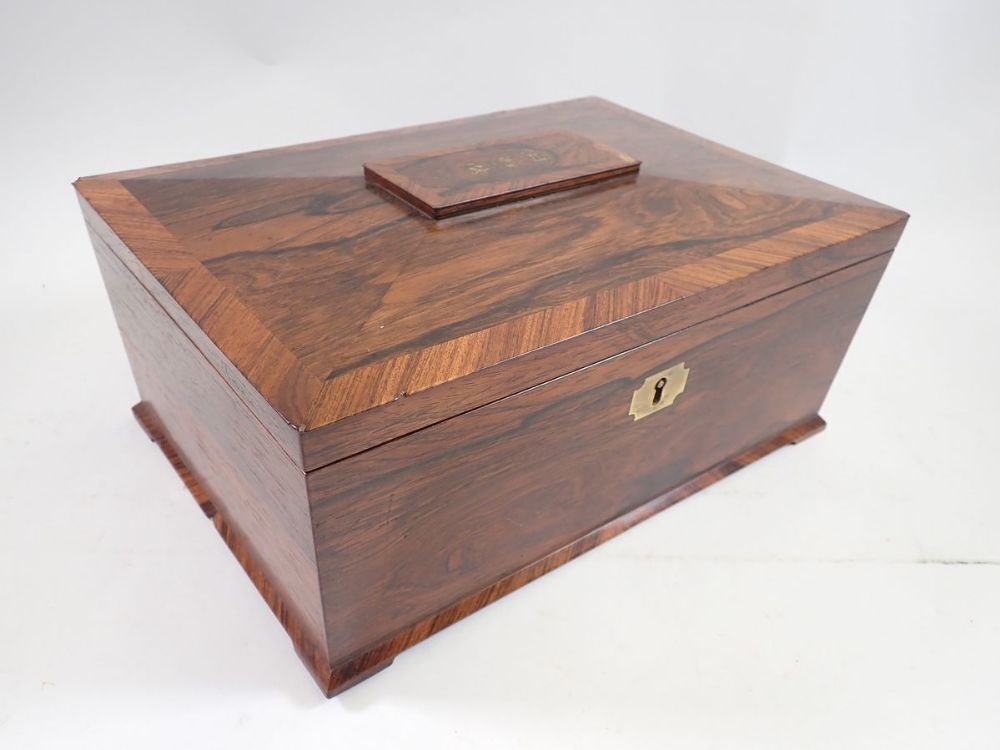 A Victorian rosewood needlework box with fitted interior including wooden reels and lift out tray, - Image 5 of 5