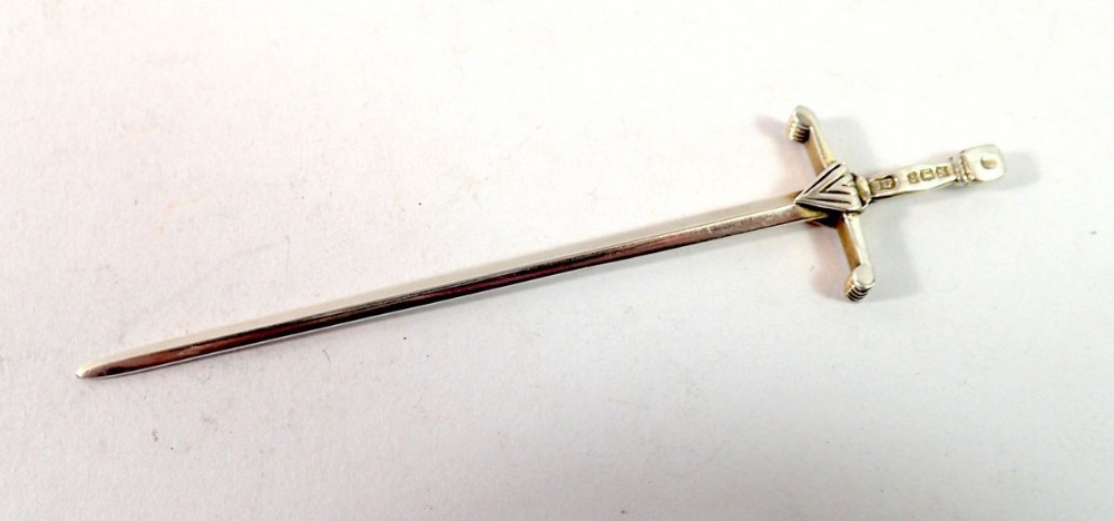 A silver sword form atellete or small skewer, Birmingham 1937, William Suckling, 9.5cm long