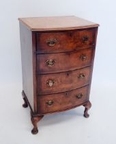 An early 20th century walnut small chest of four drawers on squat cabriole supports, 47 x 39 x 77cm