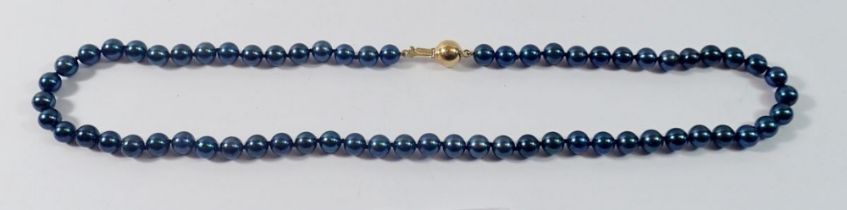 A hematite bead necklace with 9 carat gold clasp