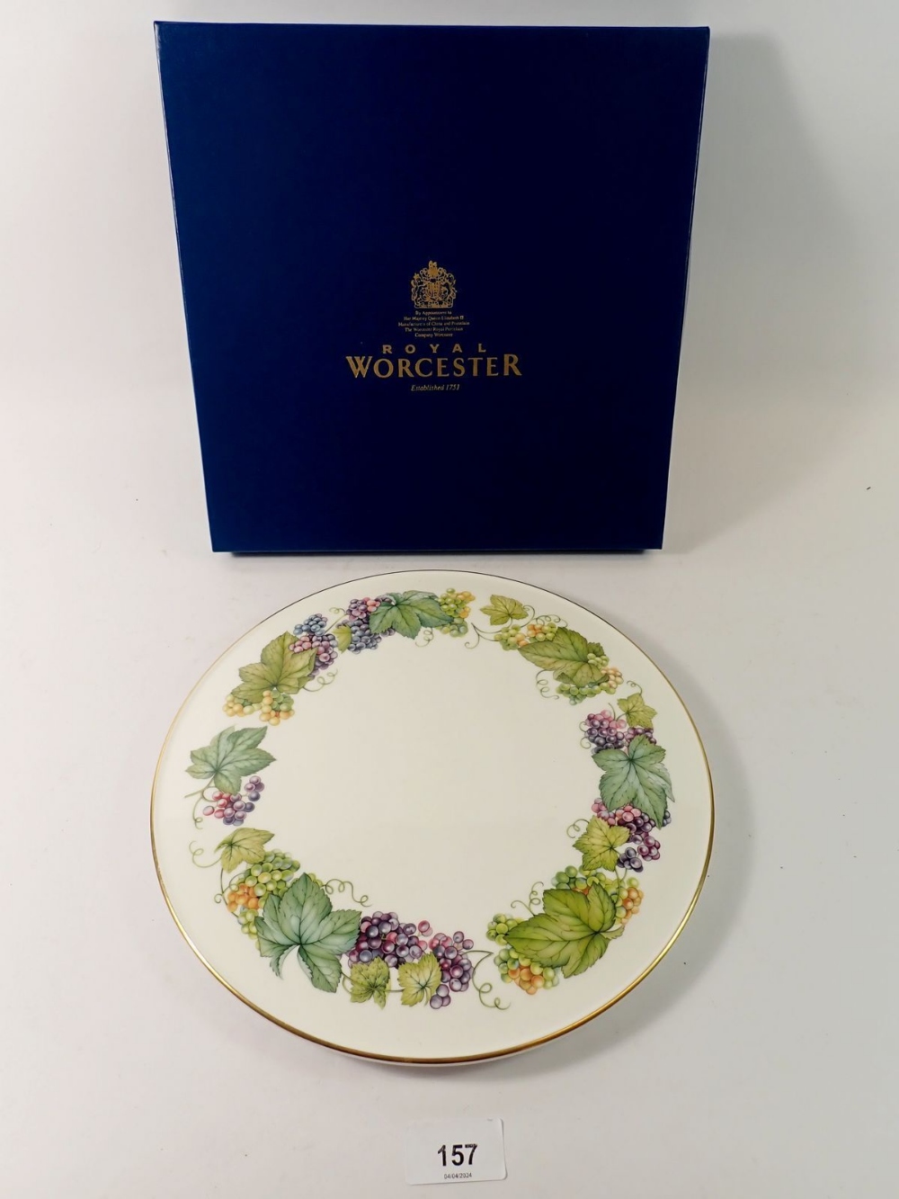 A Royal Worcester cake stand decorated vines, boxed