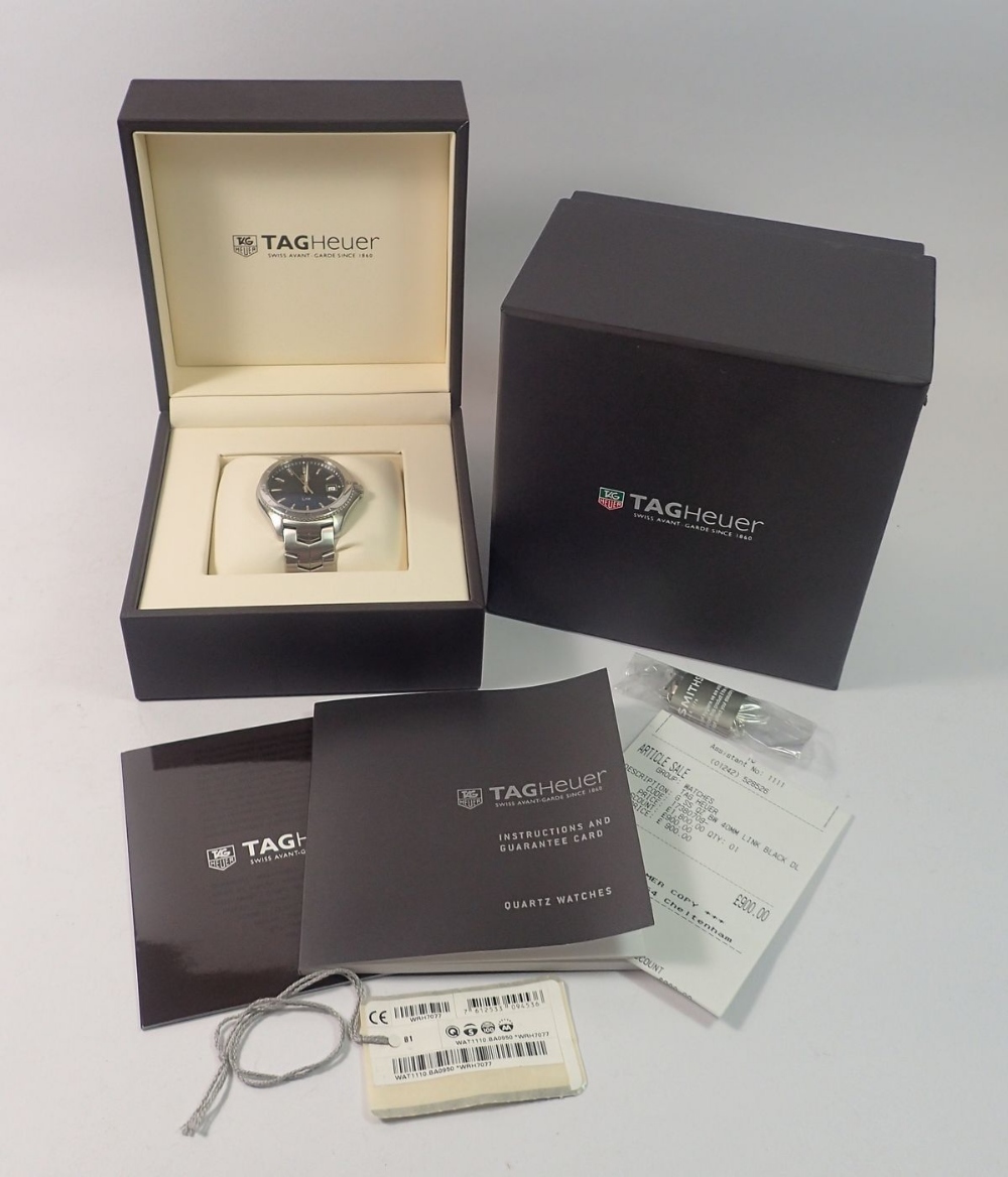 A Tag Heuer gentlemen's Link wrist watch, stainless steel with black dial and date niche, boxed with