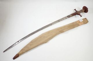 A 19th century Ottoman sword with curved steel blade - blade 83cm