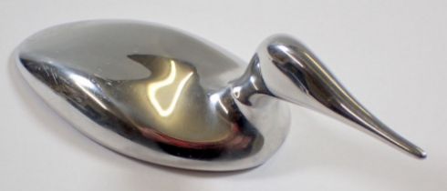 A John Hoselton polished aluminium duck issued at North Atlantic Assembly Banff 1992, 13cm long