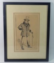 A caricature print of a man in top hat, 25 x 15cm