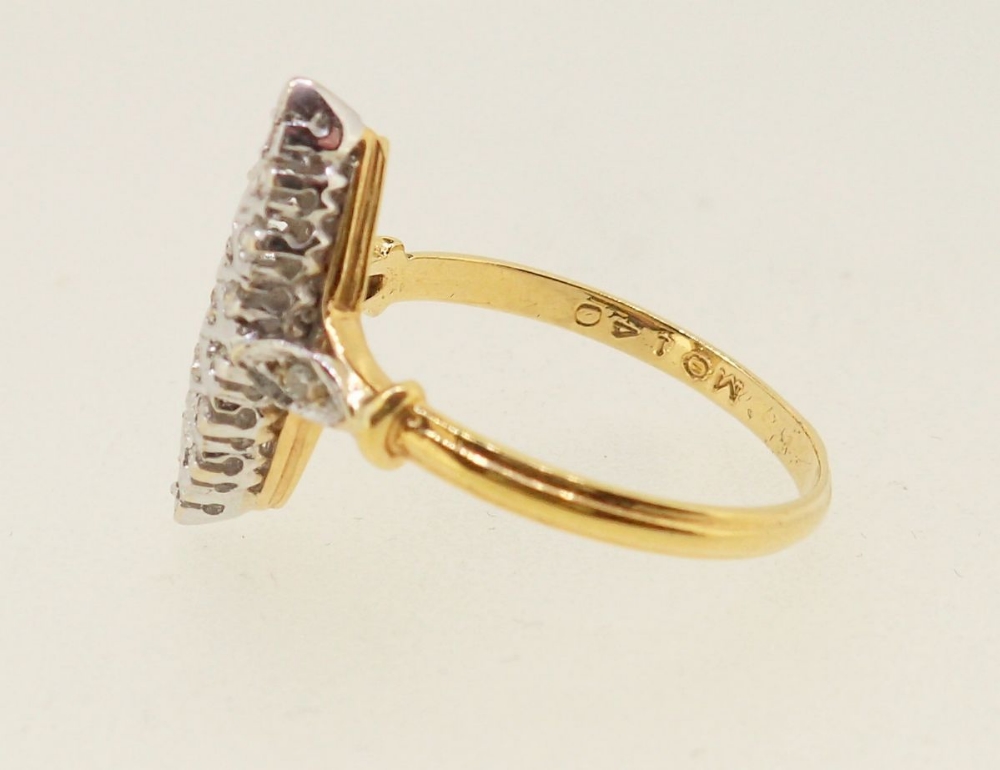 A French 18 carat gold ring of marquise form set small diamonds, 2.6g, size M - Image 3 of 4