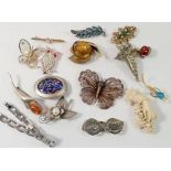Various costume jewellery including silver marcasite brooch