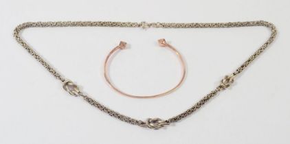 A silver fancy link necklace and a bangle by Dinny Hall