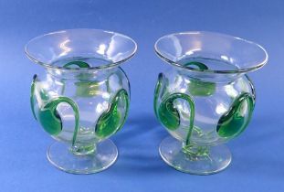 A pair of Art Nouveau style vases after William Powell for Whitefriars with green sinuous