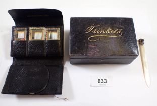 A leather needle case by Alexander Clark and a leather 'Trinket' box