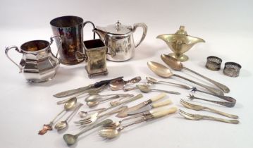 A small group of silver plated items