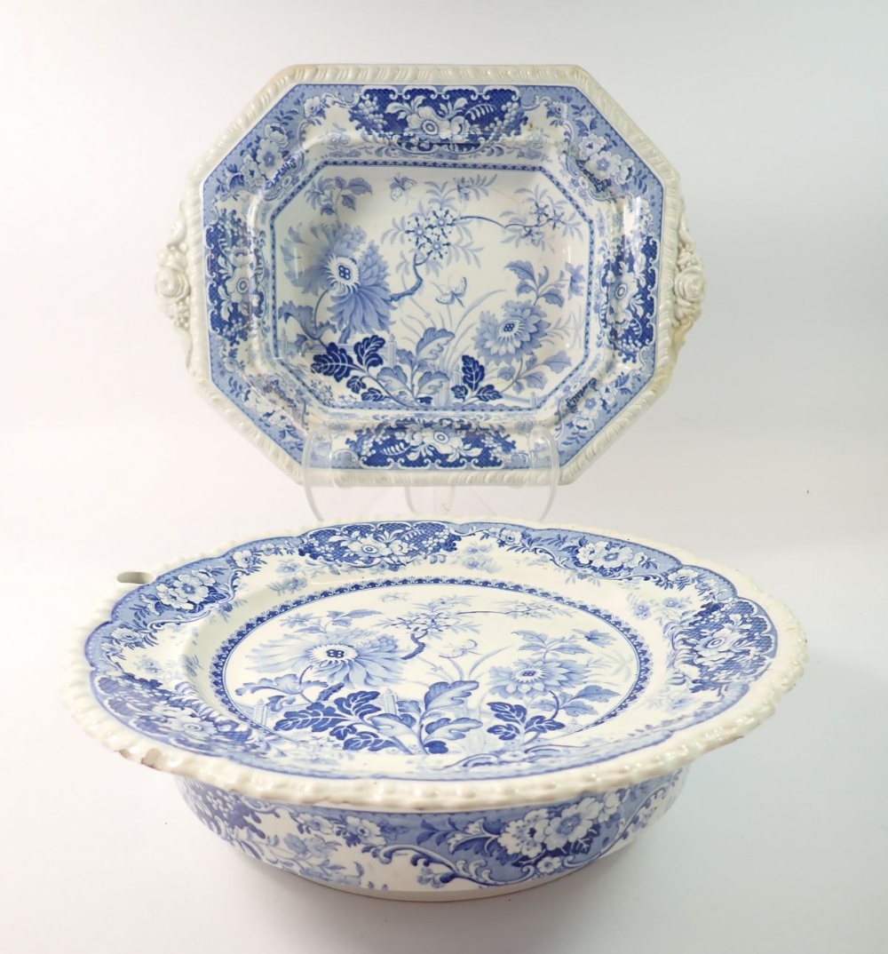 A Victorian stone china ' Royal Persian' blue and white warming plate and rectangular serving - Image 2 of 2