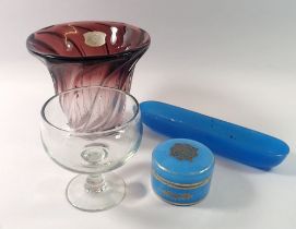 A Val St Lambert mauve tinted swirled glass vase and various other glass ware