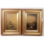 Two oil on panel pictures - marine scene and lakeland scene, signed indistinctly, 22 x 15cm