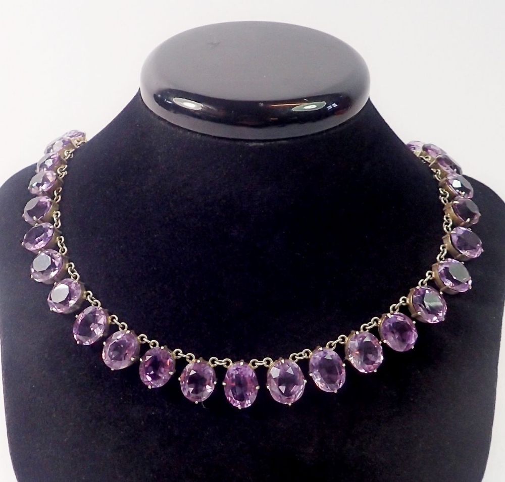 A white metal and amethyst paste graduated necklace - Image 2 of 2