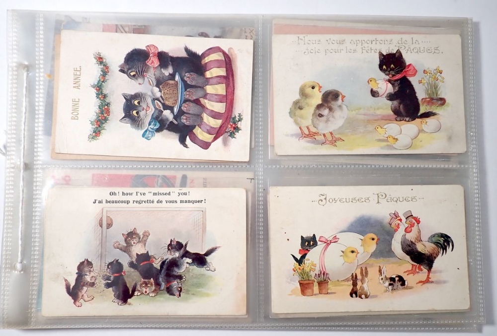 A group of thirty six postcards including cats, one Louis Wain, circus and King Edward VII in his