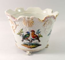 A 19th century porcelain jardinière painted birds by Helen Wolfsohn - damaged to base, 13 cm tall