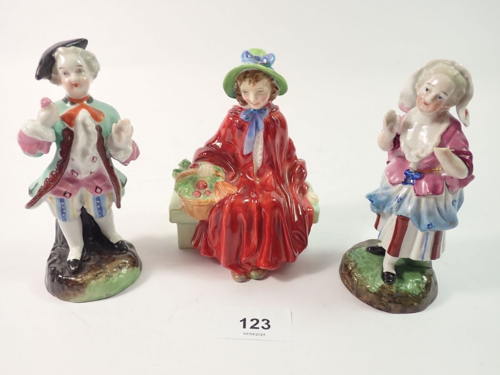 A pair of 19th century porcelain figures of lady and gentleman, 12cm tall and a Royal Doulton