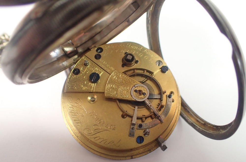 A silver pocket watch and chain in working order - Observatory, Jelin Johns, Liverpool, Chester 1899 - Image 4 of 6