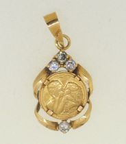 A 14 carat gold pendant set white stone, 1.4g