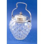 A cut glass a silver mounted biscuit jar with silver lid, Sheffield 1912 by J Round, 18cm tall