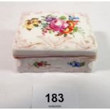 A Dresden floral painted porcelain box, 7 x 5.5cm