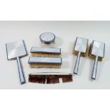 A Mappin & Webb Art Deco silver and blue enamel dressing table set, Birmingham 1937