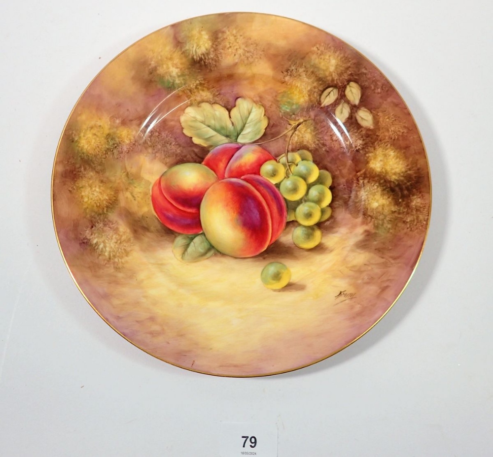 A Royal Worcester plate painted fruit by J Smith, 27cm diameter
