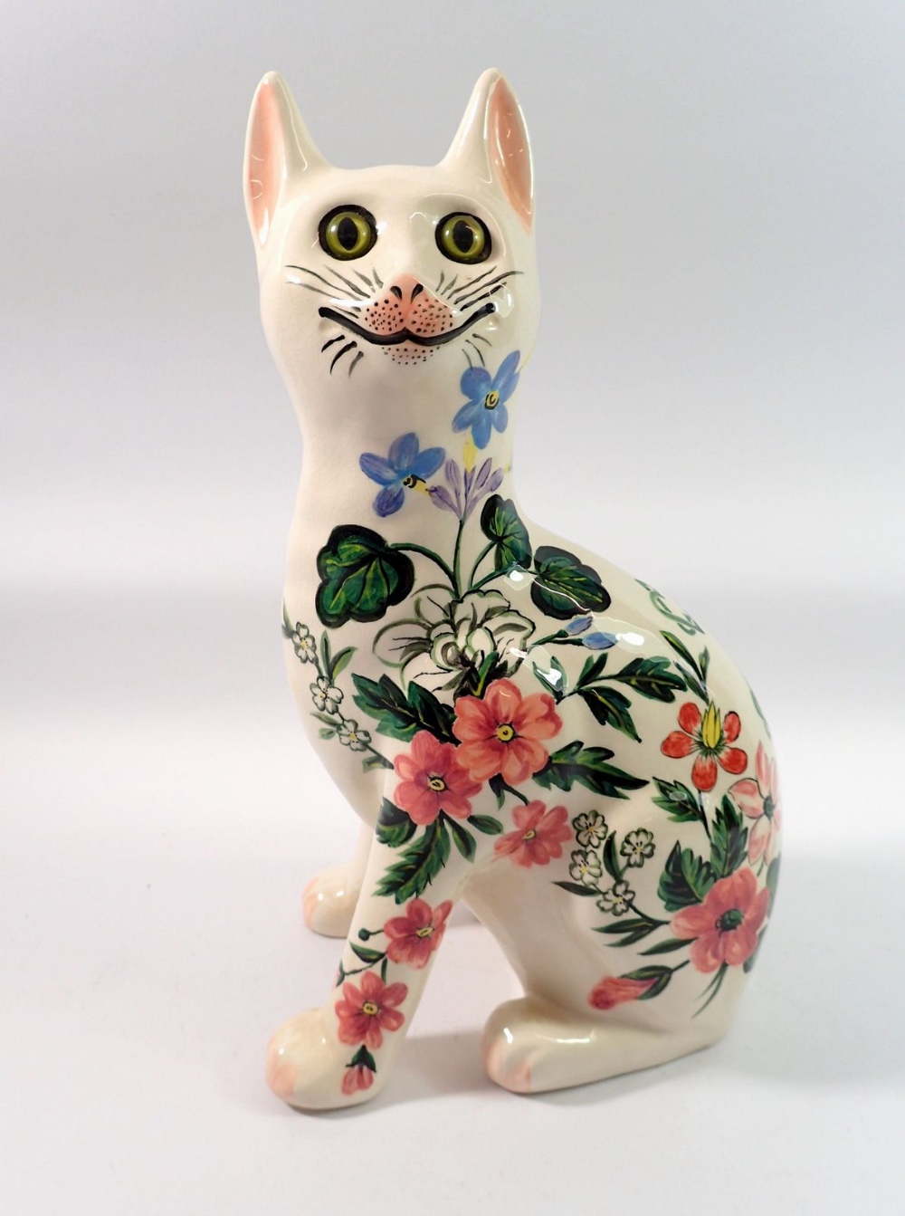 A Griselda Hill Wemyss cat painted flowers, privately commissioned, 33.5cm